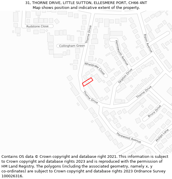 31, THORNE DRIVE, LITTLE SUTTON, ELLESMERE PORT, CH66 4NT: Location map and indicative extent of plot