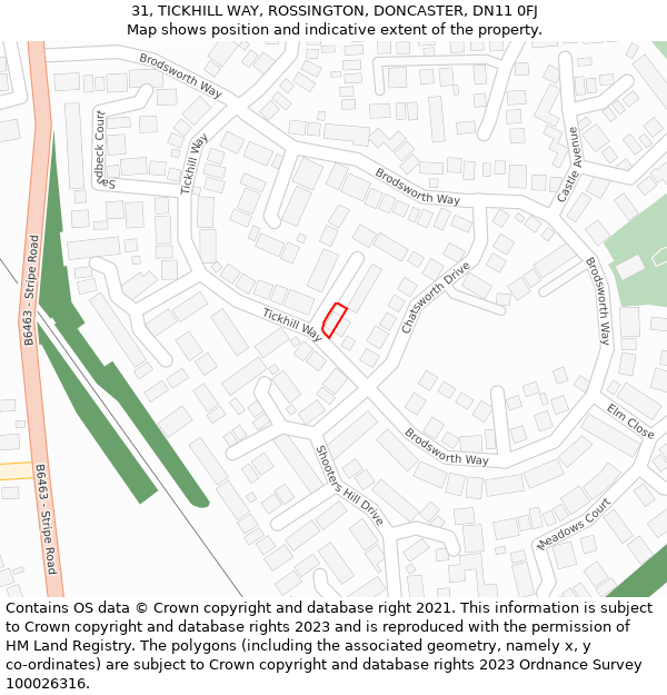 31, TICKHILL WAY, ROSSINGTON, DONCASTER, DN11 0FJ: Location map and indicative extent of plot