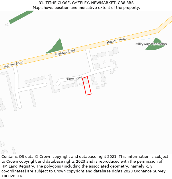 31, TITHE CLOSE, GAZELEY, NEWMARKET, CB8 8RS: Location map and indicative extent of plot