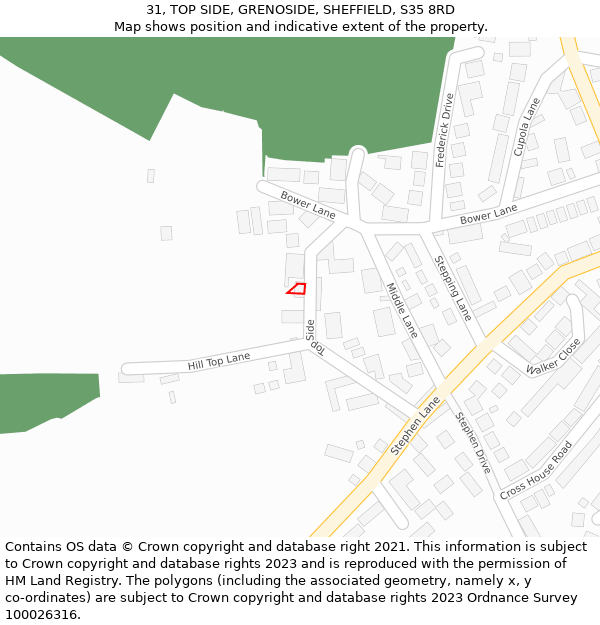 31, TOP SIDE, GRENOSIDE, SHEFFIELD, S35 8RD: Location map and indicative extent of plot