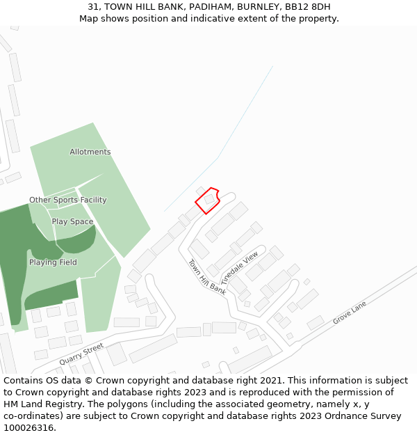 31, TOWN HILL BANK, PADIHAM, BURNLEY, BB12 8DH: Location map and indicative extent of plot