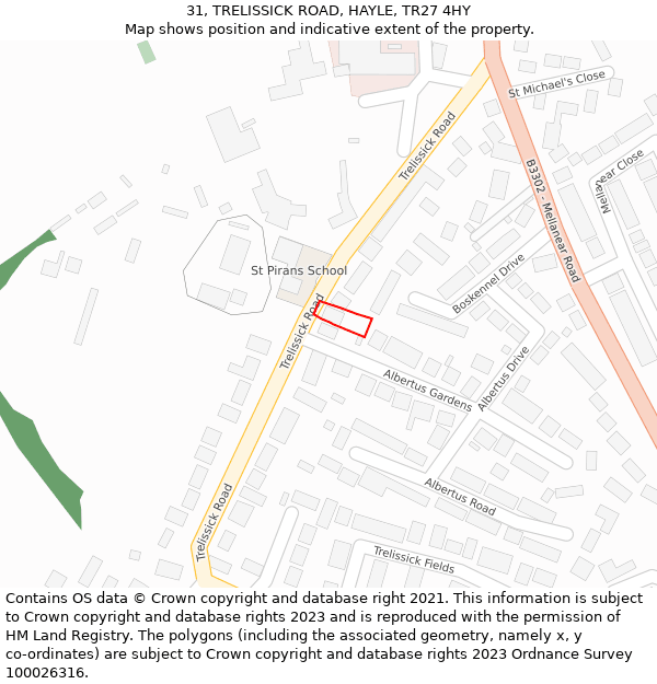 31, TRELISSICK ROAD, HAYLE, TR27 4HY: Location map and indicative extent of plot