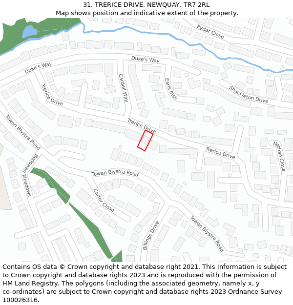 31, TRERICE DRIVE, NEWQUAY, TR7 2RL: Location map and indicative extent of plot