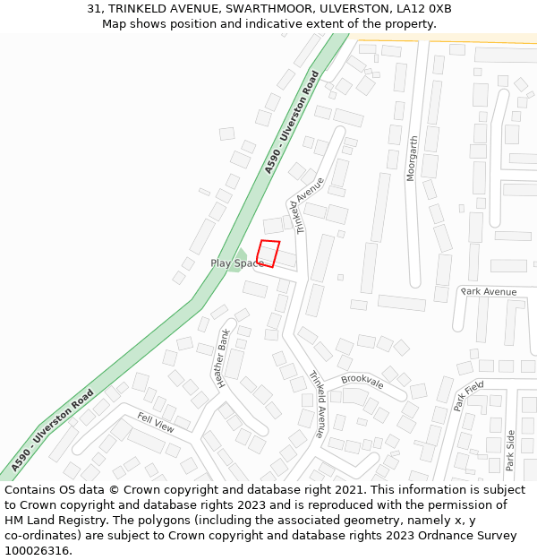 31, TRINKELD AVENUE, SWARTHMOOR, ULVERSTON, LA12 0XB: Location map and indicative extent of plot