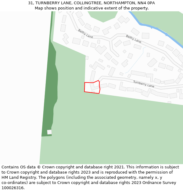 31, TURNBERRY LANE, COLLINGTREE, NORTHAMPTON, NN4 0PA: Location map and indicative extent of plot