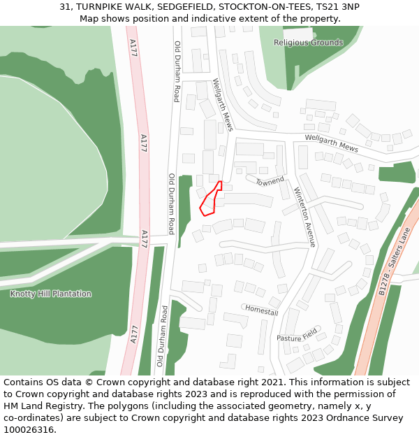 31, TURNPIKE WALK, SEDGEFIELD, STOCKTON-ON-TEES, TS21 3NP: Location map and indicative extent of plot