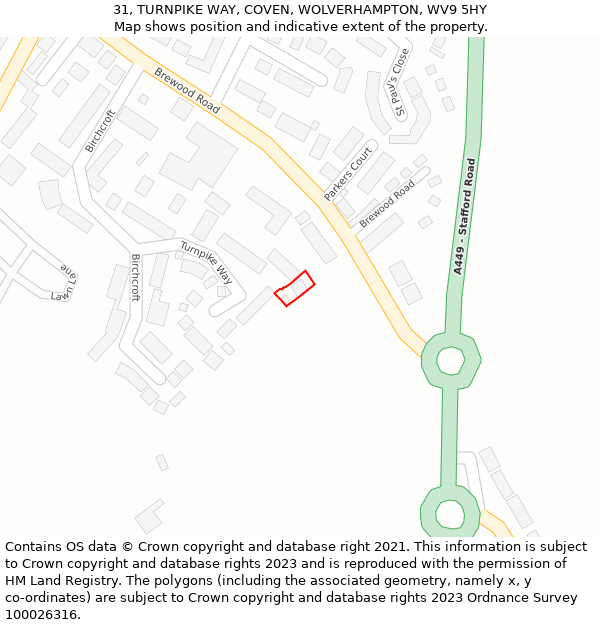 31, TURNPIKE WAY, COVEN, WOLVERHAMPTON, WV9 5HY: Location map and indicative extent of plot