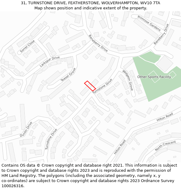 31, TURNSTONE DRIVE, FEATHERSTONE, WOLVERHAMPTON, WV10 7TA: Location map and indicative extent of plot