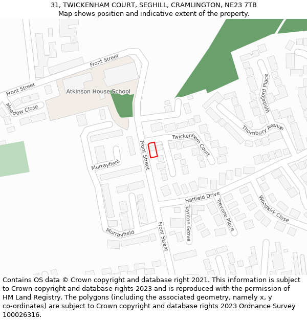 31, TWICKENHAM COURT, SEGHILL, CRAMLINGTON, NE23 7TB: Location map and indicative extent of plot