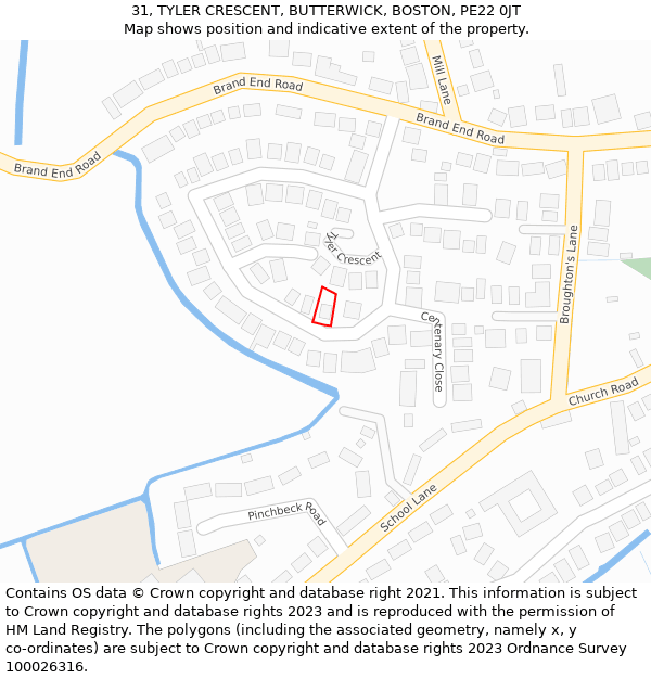 31, TYLER CRESCENT, BUTTERWICK, BOSTON, PE22 0JT: Location map and indicative extent of plot