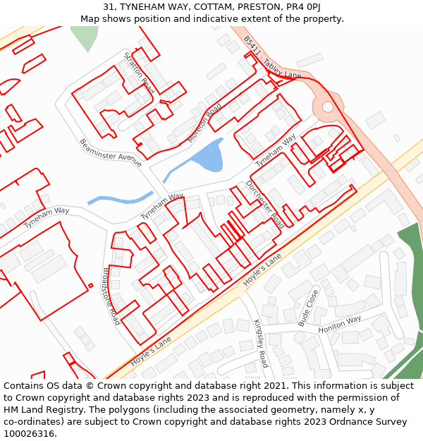31, TYNEHAM WAY, COTTAM, PRESTON, PR4 0PJ: Location map and indicative extent of plot