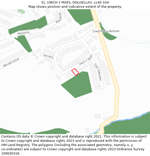 31, UWCH Y MAES, DOLGELLAU, LL40 1GA: Location map and indicative extent of plot