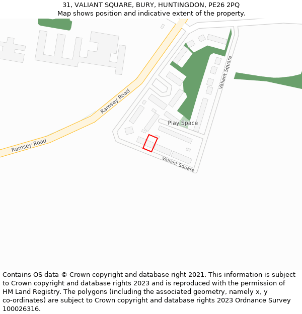 31, VALIANT SQUARE, BURY, HUNTINGDON, PE26 2PQ: Location map and indicative extent of plot