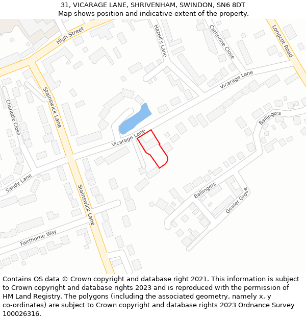 31, VICARAGE LANE, SHRIVENHAM, SWINDON, SN6 8DT: Location map and indicative extent of plot