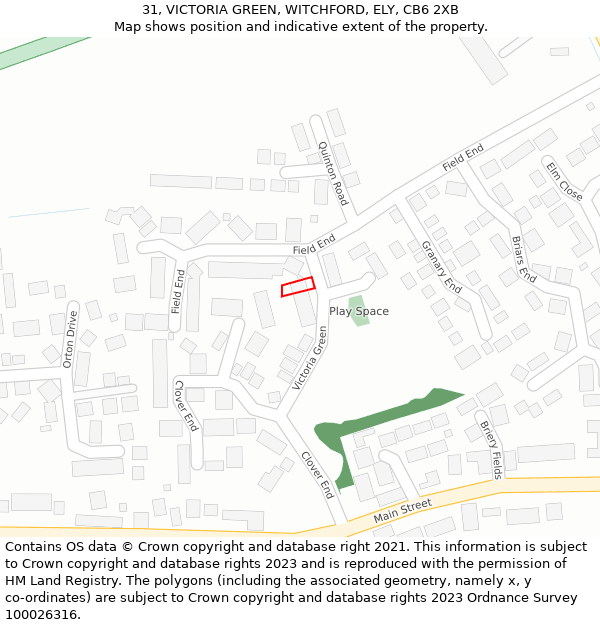 31, VICTORIA GREEN, WITCHFORD, ELY, CB6 2XB: Location map and indicative extent of plot