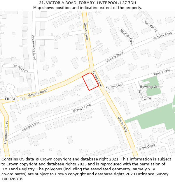 31, VICTORIA ROAD, FORMBY, LIVERPOOL, L37 7DH: Location map and indicative extent of plot