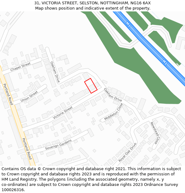 31, VICTORIA STREET, SELSTON, NOTTINGHAM, NG16 6AX: Location map and indicative extent of plot