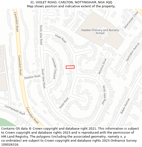 31, VIOLET ROAD, CARLTON, NOTTINGHAM, NG4 3QQ: Location map and indicative extent of plot