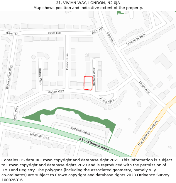 31, VIVIAN WAY, LONDON, N2 0JA: Location map and indicative extent of plot