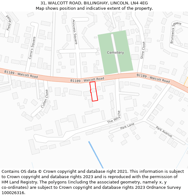 31, WALCOTT ROAD, BILLINGHAY, LINCOLN, LN4 4EG: Location map and indicative extent of plot