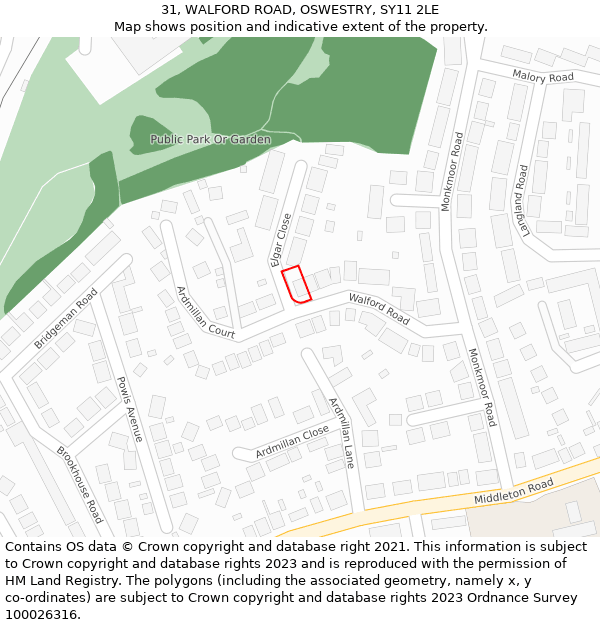 31, WALFORD ROAD, OSWESTRY, SY11 2LE: Location map and indicative extent of plot