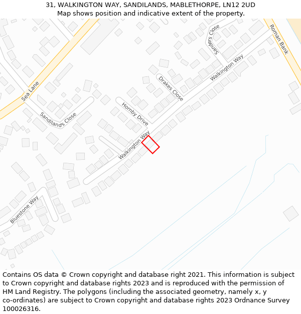 31, WALKINGTON WAY, SANDILANDS, MABLETHORPE, LN12 2UD: Location map and indicative extent of plot