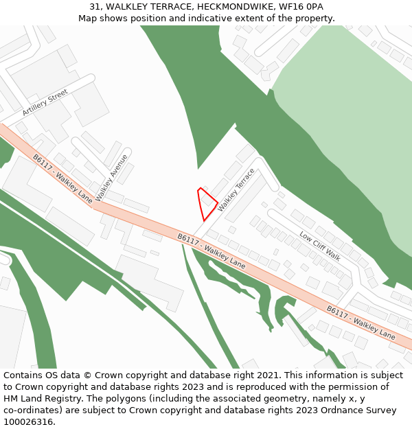 31, WALKLEY TERRACE, HECKMONDWIKE, WF16 0PA: Location map and indicative extent of plot
