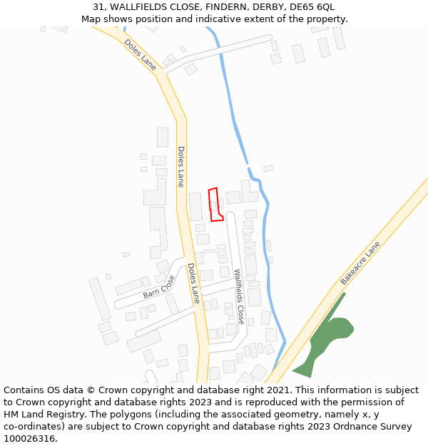 31, WALLFIELDS CLOSE, FINDERN, DERBY, DE65 6QL: Location map and indicative extent of plot