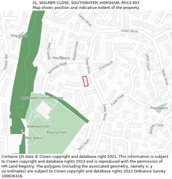 31, WALMER CLOSE, SOUTHWATER, HORSHAM, RH13 9XY: Location map and indicative extent of plot