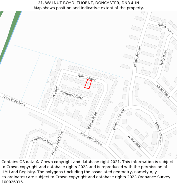 31, WALNUT ROAD, THORNE, DONCASTER, DN8 4HN: Location map and indicative extent of plot