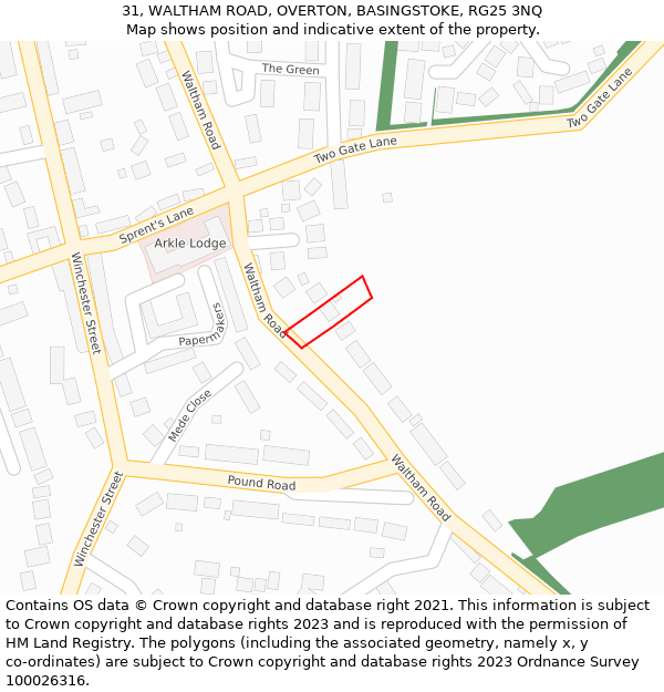 31, WALTHAM ROAD, OVERTON, BASINGSTOKE, RG25 3NQ: Location map and indicative extent of plot