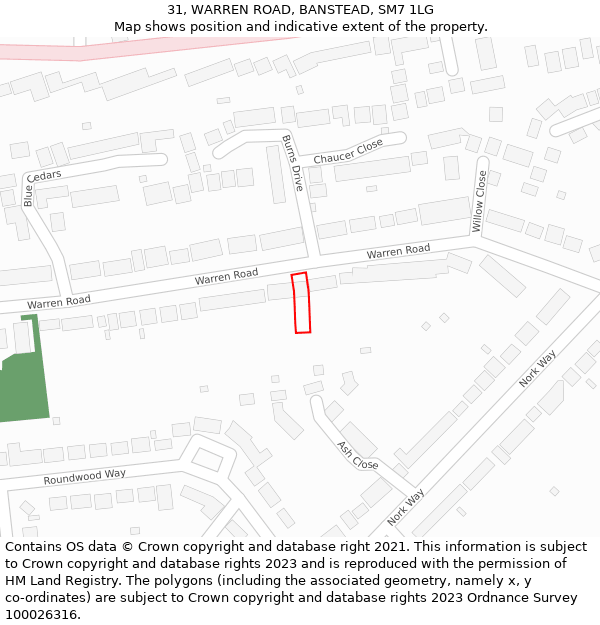 31, WARREN ROAD, BANSTEAD, SM7 1LG: Location map and indicative extent of plot