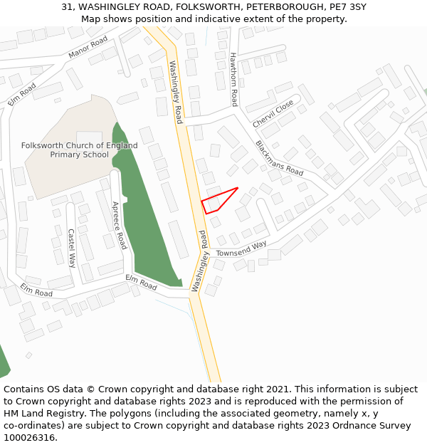 31, WASHINGLEY ROAD, FOLKSWORTH, PETERBOROUGH, PE7 3SY: Location map and indicative extent of plot