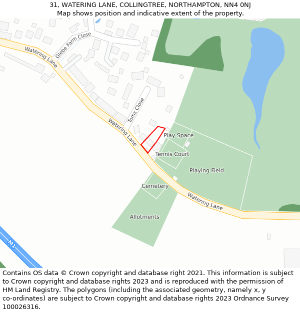 31, WATERING LANE, COLLINGTREE, NORTHAMPTON, NN4 0NJ: Location map and indicative extent of plot