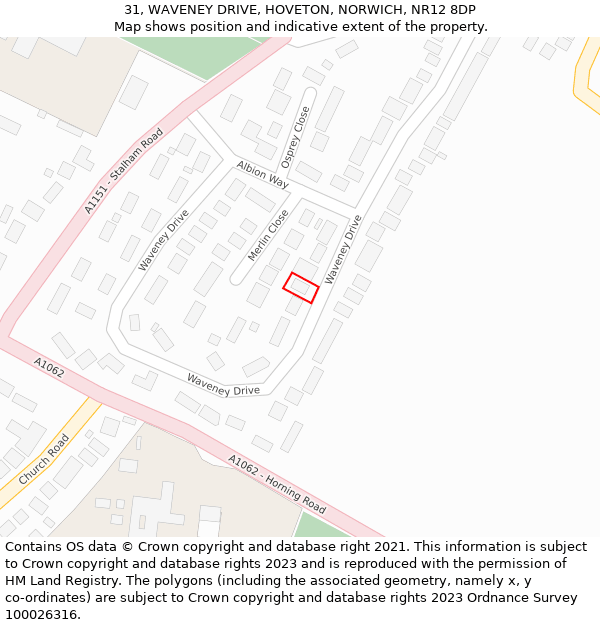 31, WAVENEY DRIVE, HOVETON, NORWICH, NR12 8DP: Location map and indicative extent of plot