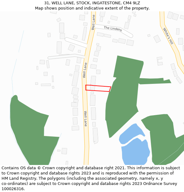 31, WELL LANE, STOCK, INGATESTONE, CM4 9LZ: Location map and indicative extent of plot