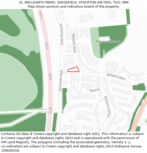 31, WELLGARTH MEWS, SEDGEFIELD, STOCKTON-ON-TEES, TS21 3NN: Location map and indicative extent of plot