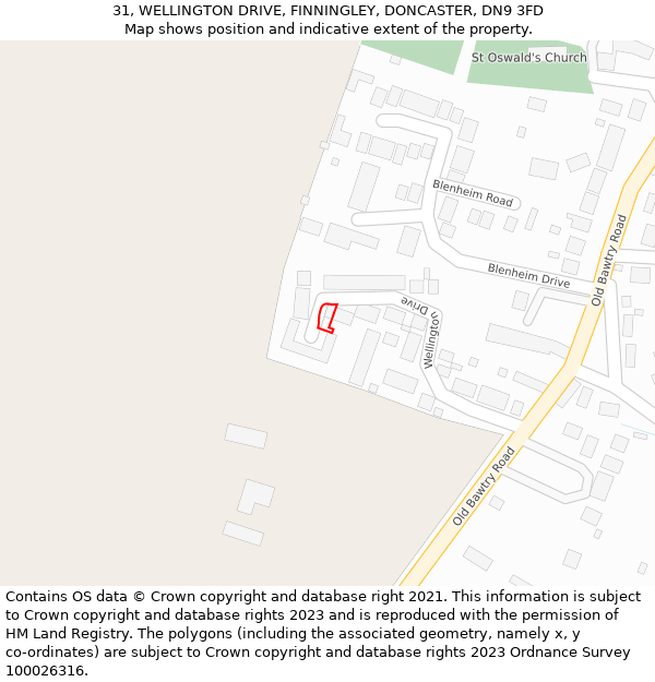 31, WELLINGTON DRIVE, FINNINGLEY, DONCASTER, DN9 3FD: Location map and indicative extent of plot