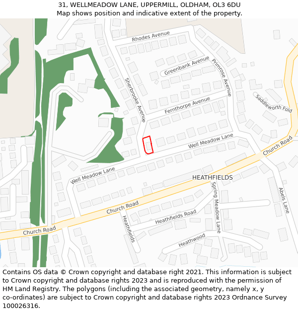 31, WELLMEADOW LANE, UPPERMILL, OLDHAM, OL3 6DU: Location map and indicative extent of plot