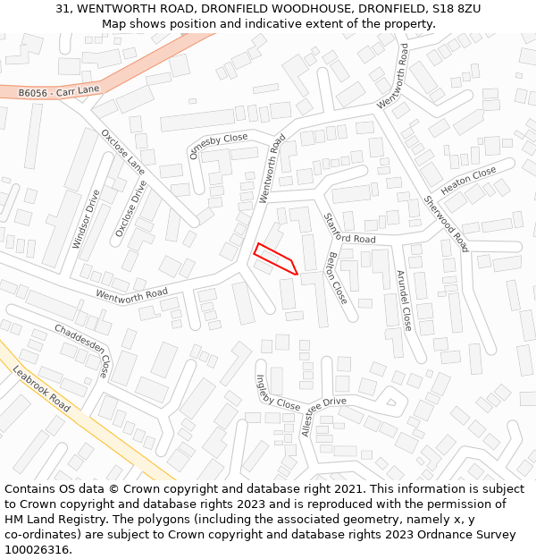 31, WENTWORTH ROAD, DRONFIELD WOODHOUSE, DRONFIELD, S18 8ZU: Location map and indicative extent of plot