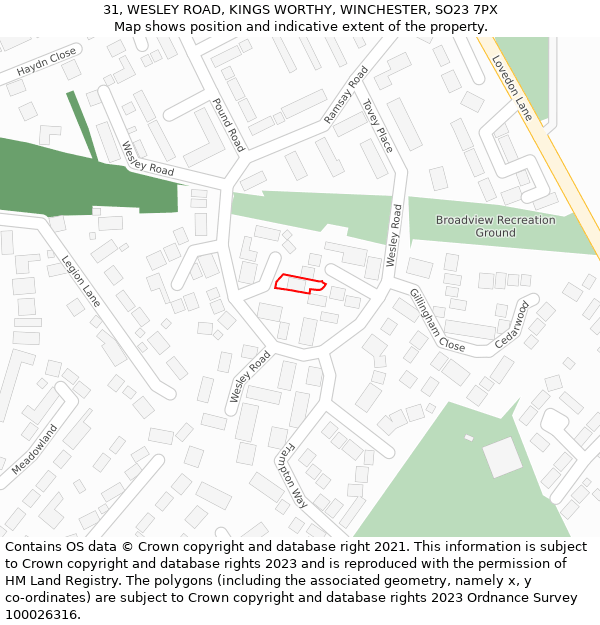 31, WESLEY ROAD, KINGS WORTHY, WINCHESTER, SO23 7PX: Location map and indicative extent of plot