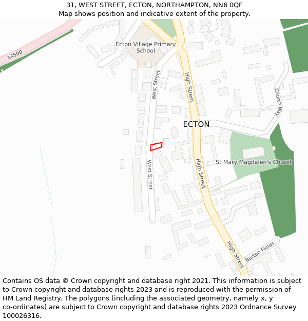 31, WEST STREET, ECTON, NORTHAMPTON, NN6 0QF: Location map and indicative extent of plot