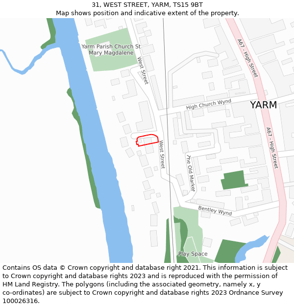 31, WEST STREET, YARM, TS15 9BT: Location map and indicative extent of plot