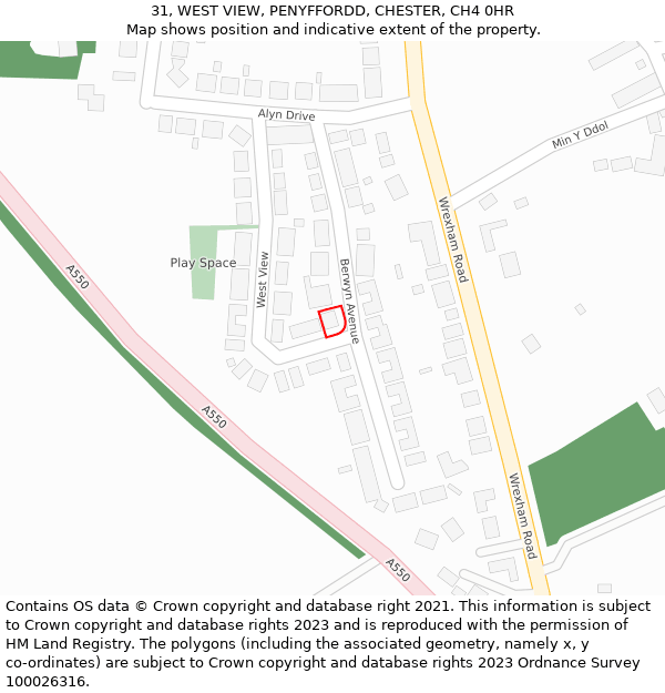 31, WEST VIEW, PENYFFORDD, CHESTER, CH4 0HR: Location map and indicative extent of plot