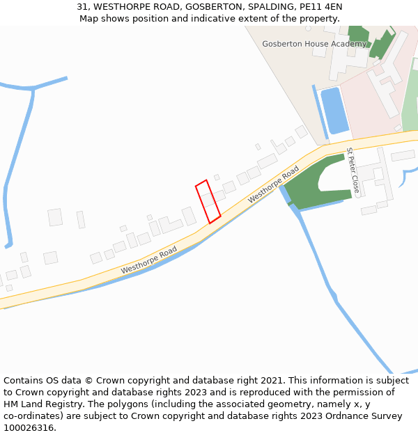 31, WESTHORPE ROAD, GOSBERTON, SPALDING, PE11 4EN: Location map and indicative extent of plot