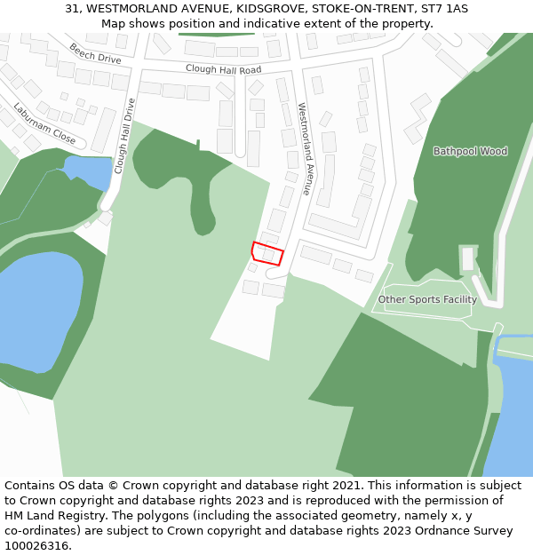 31, WESTMORLAND AVENUE, KIDSGROVE, STOKE-ON-TRENT, ST7 1AS: Location map and indicative extent of plot