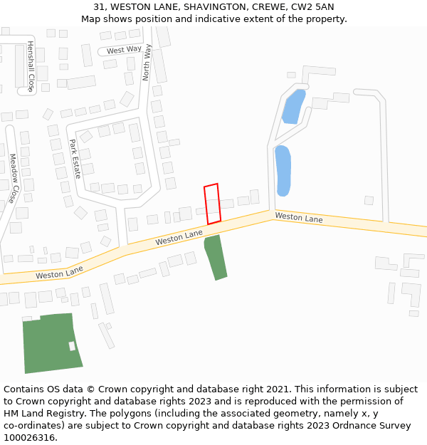 31, WESTON LANE, SHAVINGTON, CREWE, CW2 5AN: Location map and indicative extent of plot