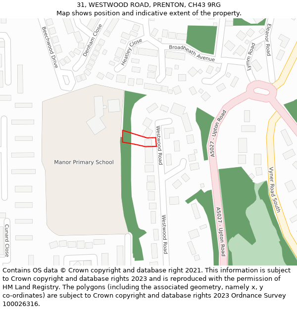 31, WESTWOOD ROAD, PRENTON, CH43 9RG: Location map and indicative extent of plot