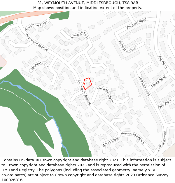 31, WEYMOUTH AVENUE, MIDDLESBROUGH, TS8 9AB: Location map and indicative extent of plot