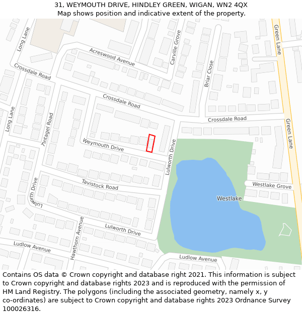 31, WEYMOUTH DRIVE, HINDLEY GREEN, WIGAN, WN2 4QX: Location map and indicative extent of plot